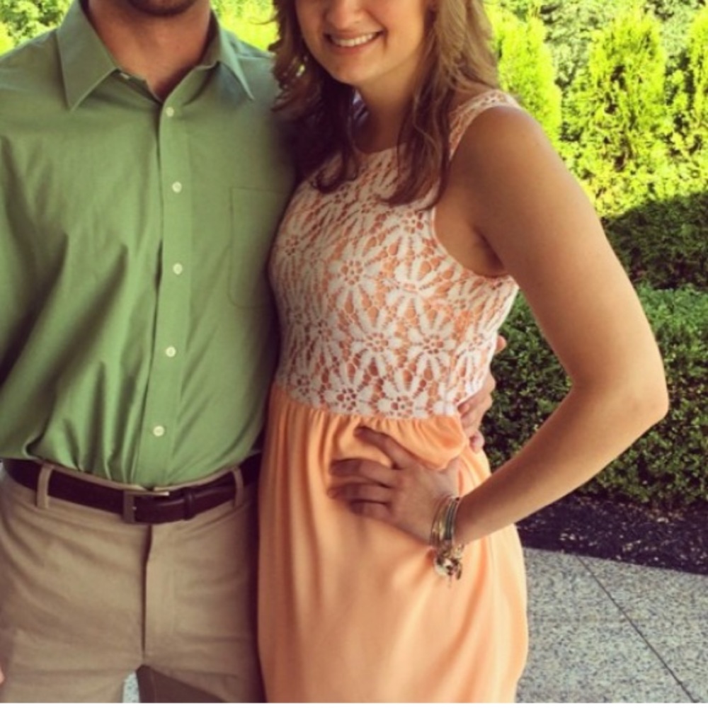 Coral with lace top mid thigh dress!